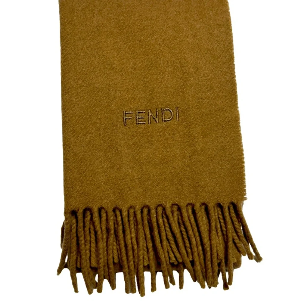 FENDI | Wool Camel Brown Tan Tassel Fringe Scarf Wrap Pashmina